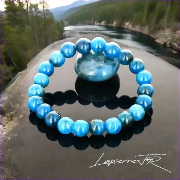 Bracelet sur mesure en perles rondes d'Apatite Bleue naturelle 8mm bleu intense
