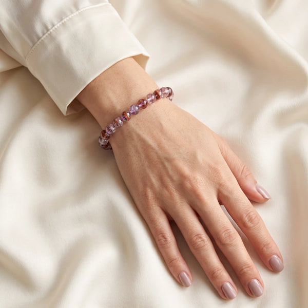 Bracelet auralite 23 femme en perles fines de 6 mm, pierre naturelle violette et mauve du Canada