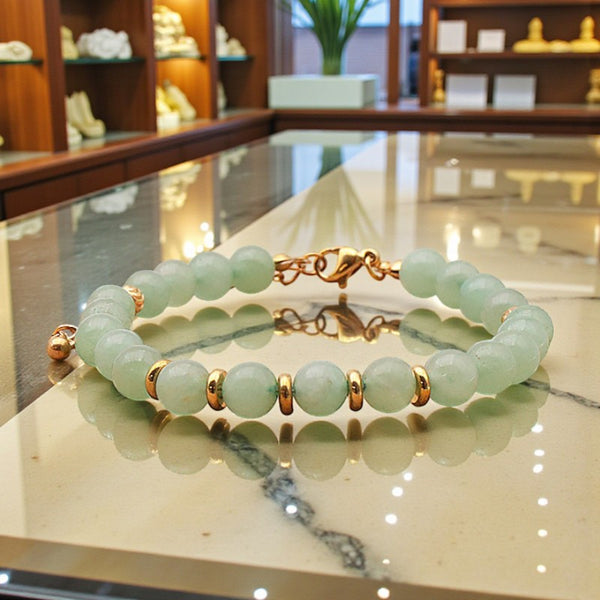 Bracelet Aventurine verte AURA® en perles de pierre naturelle 6 mm avec montage doré