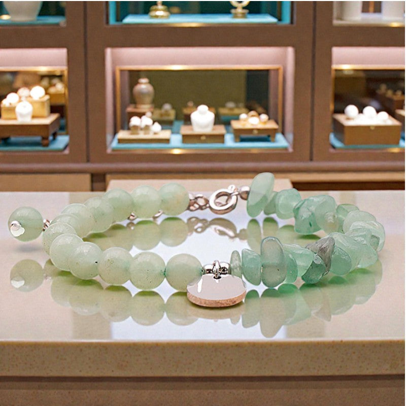 Bracelet Aventurine verte DUO® avec pierre baroque et perles rondes en pierre naturelle