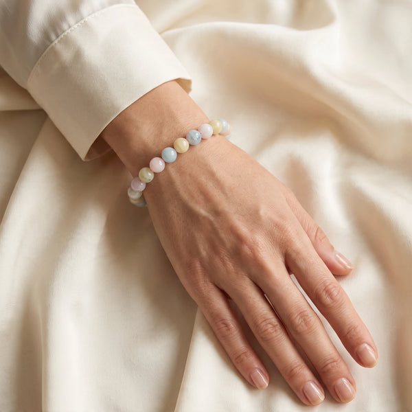 Bracelet béryl femme en perles de 6 mm aux couleurs pastel, bijou en pierre naturelle à offrir
