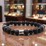 Bracelet homme en perles Onyx noir & Pierre de lave