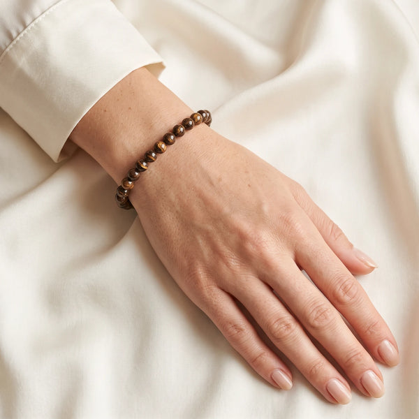Bracelet bronzite femme en perles de 6 mm, pierre naturelle marron chatoyante, bijou délicat au poignet