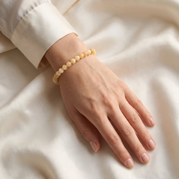 Bracelet calcite orange femme perles 6 mm couleur miel, bracelet fin en pierre naturelle, idée cadeau
