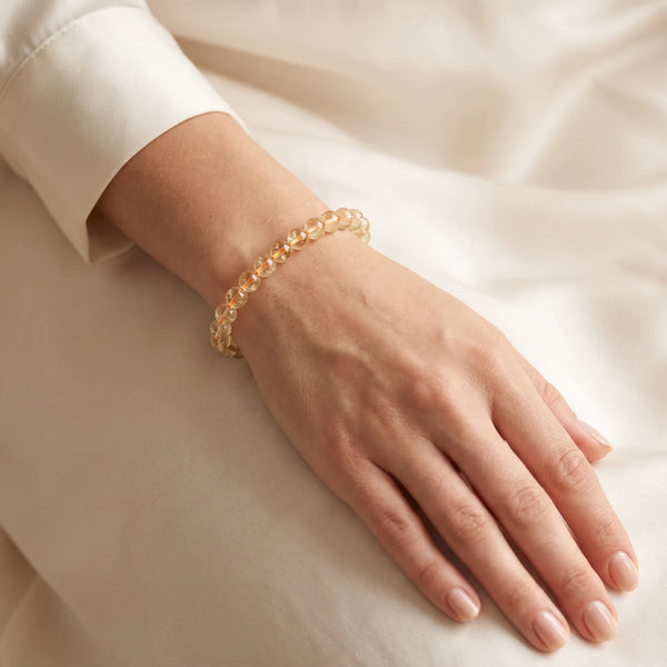 Bracelet citrine femme en perles fines de 6 mm, pierre naturelle jaune dorée lumineuse au poignet