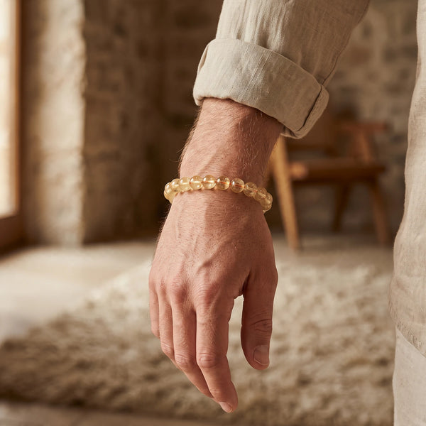 Bracelet citrine homme en perles de 8 mm, pierre jaune naturelle, cadeau homme plein de soleil