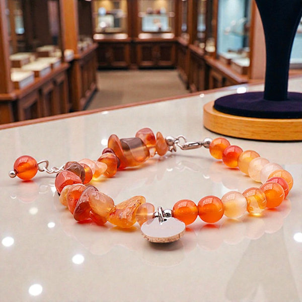 Bracelet Cornaline DUO® avec pierre baroque et perles rondes en pierre naturelle