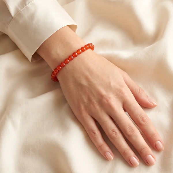 Bracelet cornaline femme élégant en perles de 6 mm, pierre naturelle orange, idée cadeau pour elle