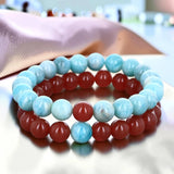 Duo de bracelets couple amazonite et cornaline, perles 8 mm