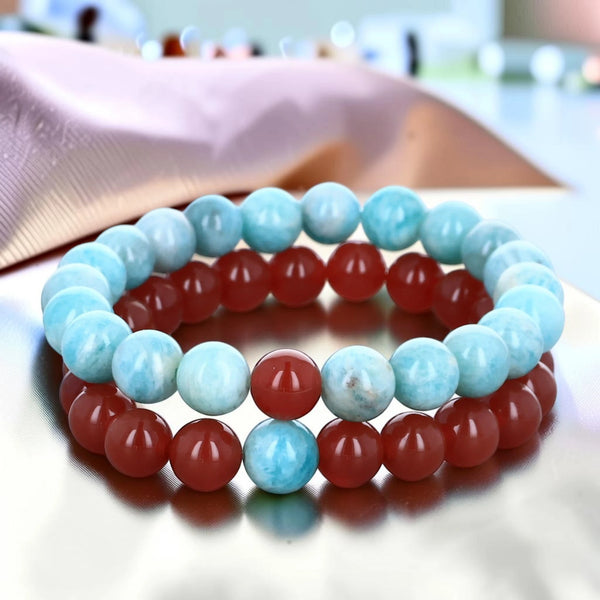 Bracelets de couple amazonite vert d'eau et cornaline orange