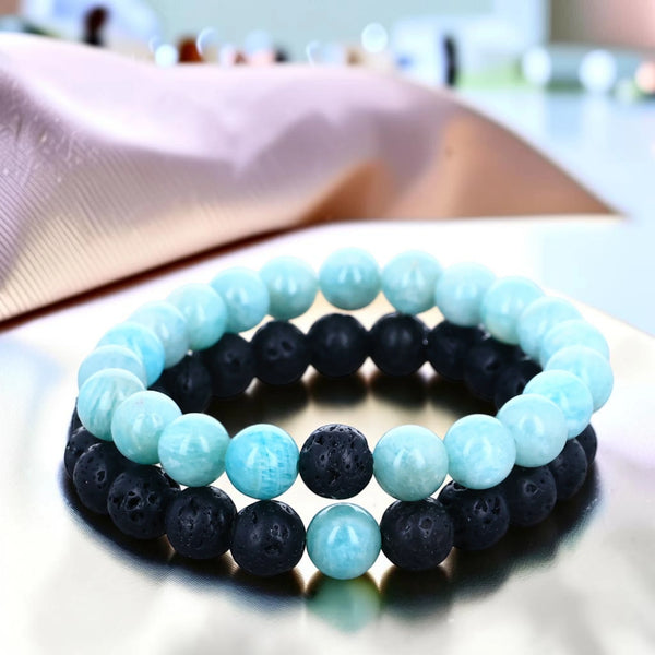 Bracelet duo amazonite et pierre de lave en pierre naturelle