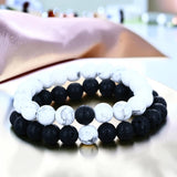 Duo de bracelets distance howlite et pierre de lave, perles 8 mm