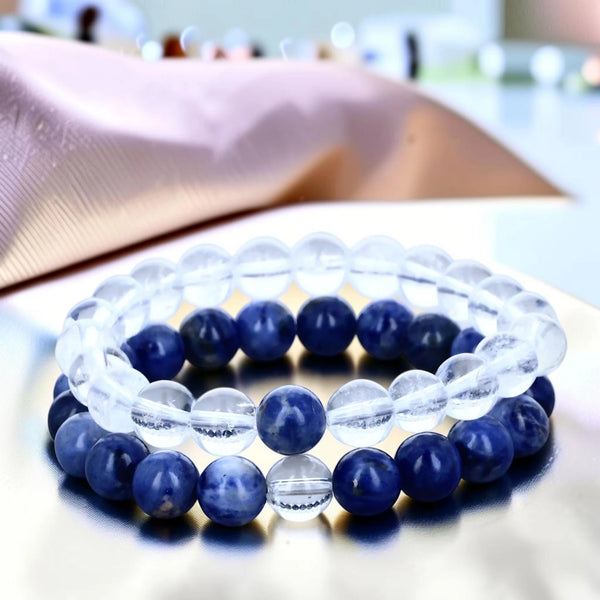 Duo de bracelets à distance sodalite et cristal de roche