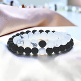 Duo de bracelets couple howlite et onyx noir, perles 8 mm
