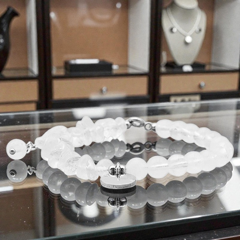 Bracelet Cristal de roche DUO® avec pierre baroque et perles rondes en pierre naturelle