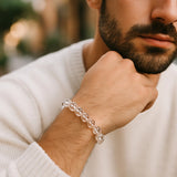 bracelet cristal de roche homme perles 8 mm porté – La Pierre Fr