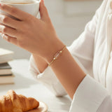 Bracelet Cristal de roche LINE® – pierre blanche tube facettée sur chaîne dorée