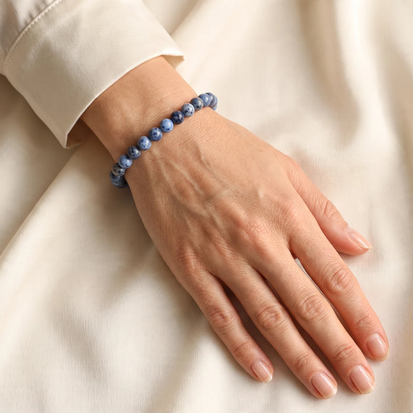 Bracelet dumortiérite femme en perles fines de 6 mm, pierre naturelle bleu profond, bijou délicat