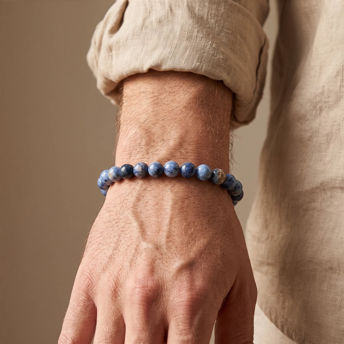 Bracelet dumortiérite homme en perles de 8 mm, pierre bleue naturelle, idée cadeau pour homme