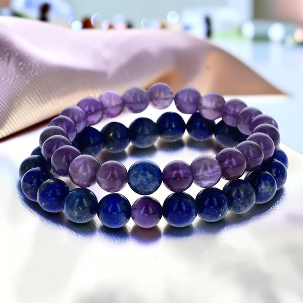 Bracelet couple améthyste et lapis-lazuli en pierre naturelle