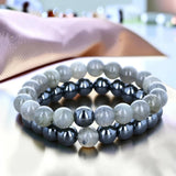 Duo de bracelets couple labradorite et hématite, perles 8 mm