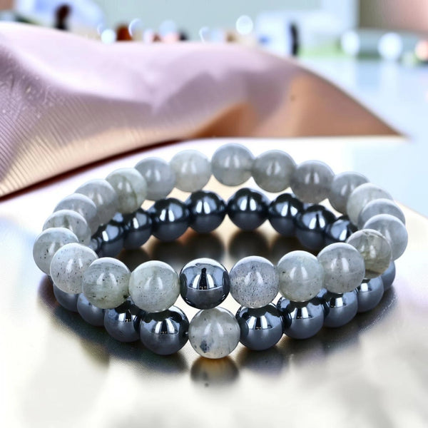 Bracelet couple labradorite et hématite en pierre naturelle
