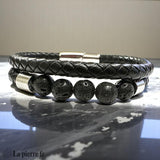 Bracelet Solstice Cuir Oeil de Tigre Acier Bracelet Solstice Cuir Oeil de Tigre Acier