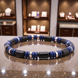 Bracelet fin argenté homme en Obsidienne noire & Lapis Lazuli