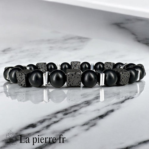 Bracelet Homme Design Géométrique : Onyx, Lave Carrée & Hématite Plate