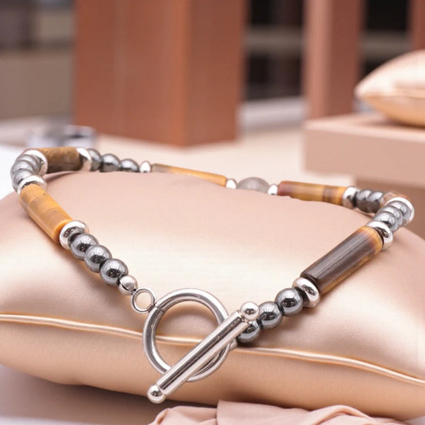 Détail bracelet Labradorite, Œil de Tigre & Hématite, acier inox 304, bijou lithothérapie protecteur pour homme