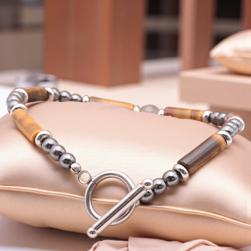 Détail bracelet Labradorite, Œil de Tigre & Hématite, acier inox 304, bijou lithothérapie protecteur pour homme