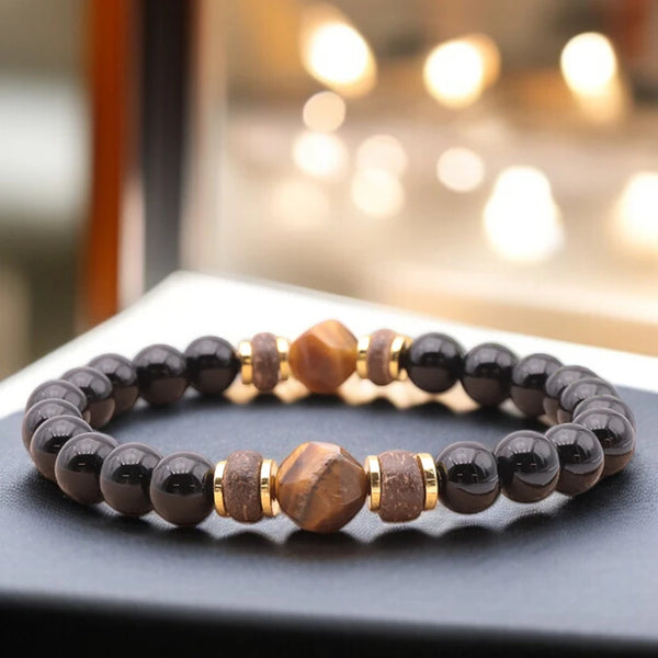 Bracelet homme en perles d’Œil de Tigre et Onyx noir naturelles