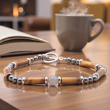 Bracelet homme en pierres fines Labradorite, Œil de Tigre & Hématite, lithothérapie, 18 cm, perles 5 mm