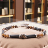 Bracelet homme en pierres fines Œil de Tigre & Onyx noir, lithothérapie, 18 cm, perles 5 mm