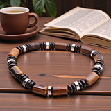 Bracelet fin argenté homme en Obsidienne noire & Œil de Tigre