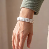 Bracelet Howlite Blanche en Plaques Plates de 14 mm, Pierre Blanche sur Élastique