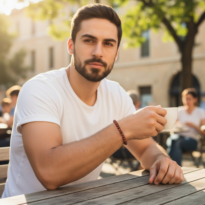 Bracelet Jaspe bréchique en pierre naturelle porté au poignet par un homme
