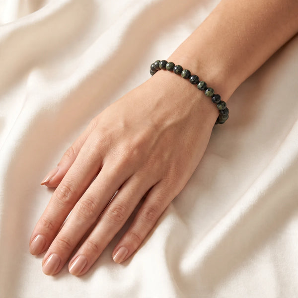 Bracelet jaspe mabamba femme en perles de 6 mm, pierre naturelle vert sombre, bijou nature