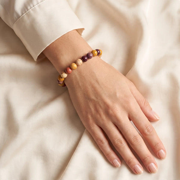 Bracelet jaspe mokaïte femme en perles de 6 mm, pierre naturelle jaune et rouge, idée cadeau femme