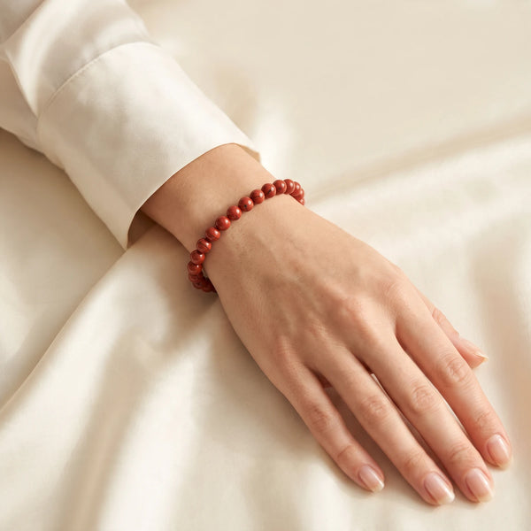 Bracelet jaspe rouge femme raffiné en perles de 6 mm, pierre naturelle rouge, idée cadeau