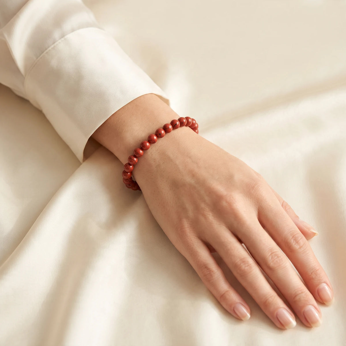 Bracelet jaspe rouge femme raffiné en perles de 6 mm, pierre naturelle rouge, idée cadeau