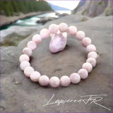 Bracelet pierre naturelle véritable Kunzite rose pâle/lavande, perles rondes pour lithothérapie, amour inconditionnel et chakra cœur.