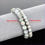 Détail reflets bleutés (labradorescence) du bracelet pierre naturelle Labradorite véritable. Qualité lithothérapie pour protection de l'aura.