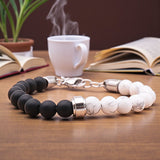 Bracelet boule homme en perles Onyx noir & Howlite blanche