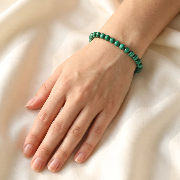 Bracelet malachite femme en perles de 6 mm, pierre naturelle verte zébrée, bijou chic idée cadeau