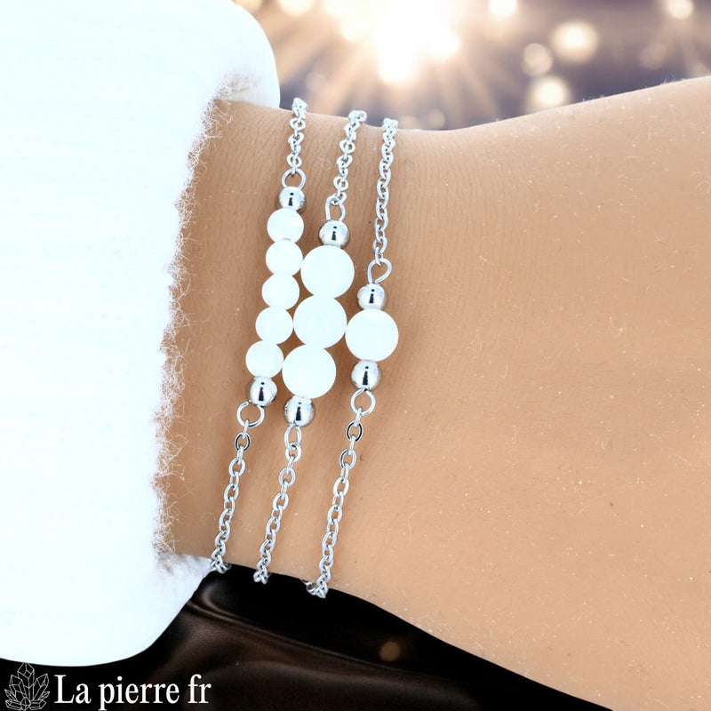 Bracelet en Nacre blanche sur chaîne argentée