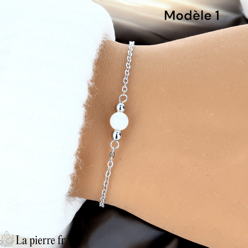 Bracelet nacre modèle une perle de 6 mm sur chaîne fine argentée