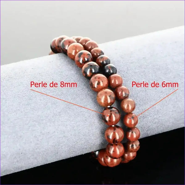 Bracelet élastique perles naturelles Obsidienne Acajou 6mm marron et noir Mexique par La Pierre Fr