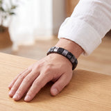 Bracelet Obsidienne Argentée Homme et Femme, Plaques de 14 mm sur Élastique