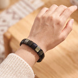 Bracelet Obsidienne Dorée en Plaques de 14 mm, Pierre Noire sur Élastique, Homme et Femme